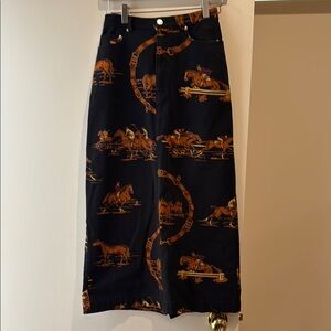 VINTAGE RALPH LAUREN Equestrian Print Black Skirt.